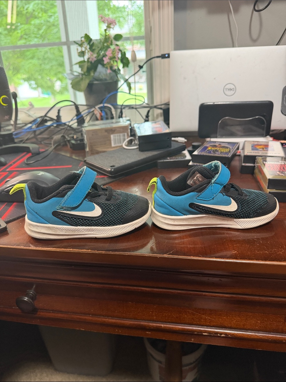 Nike Kids Blue and Black Velcro Sneakers with White Swoosh